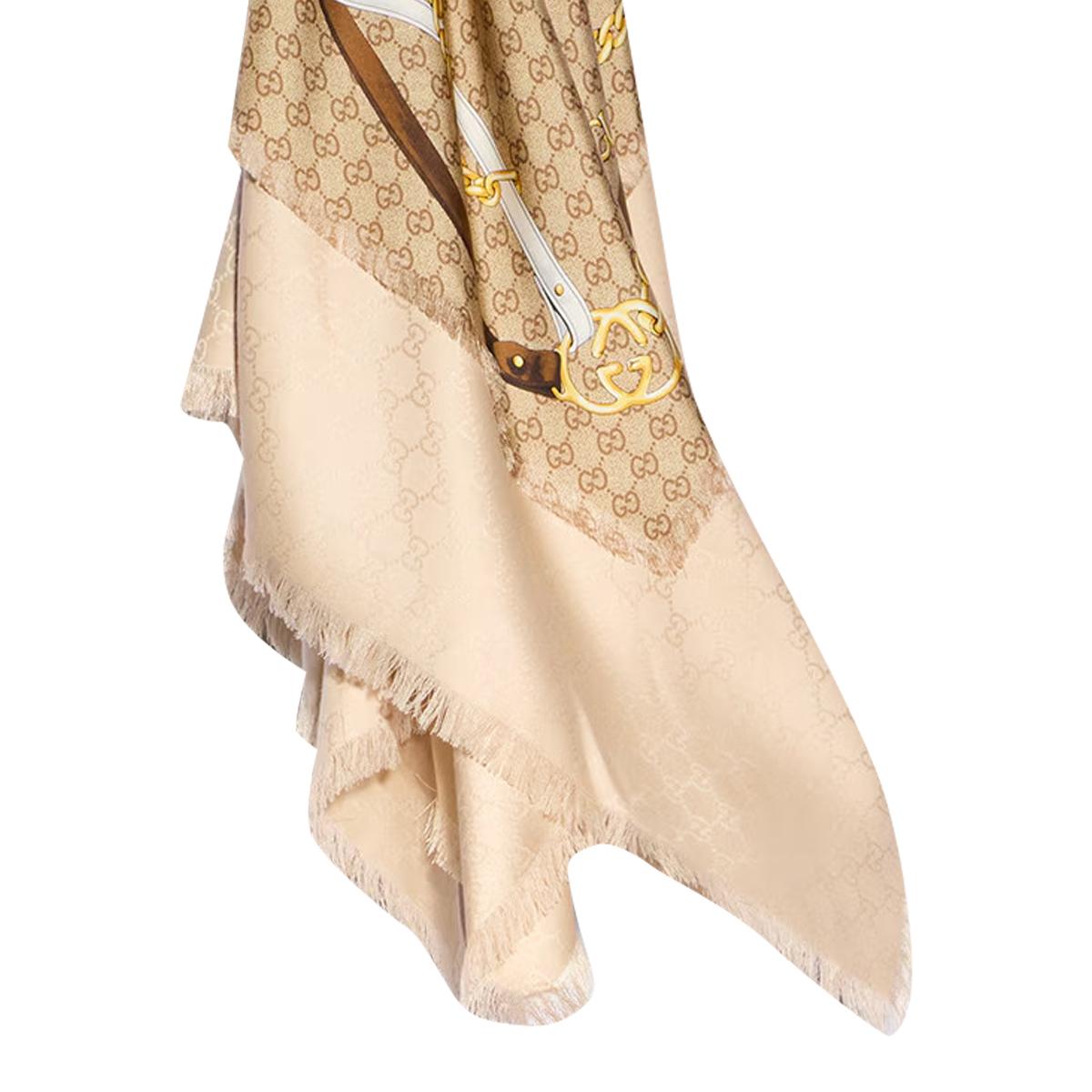 GUCCI Silk Logo Print Scarf