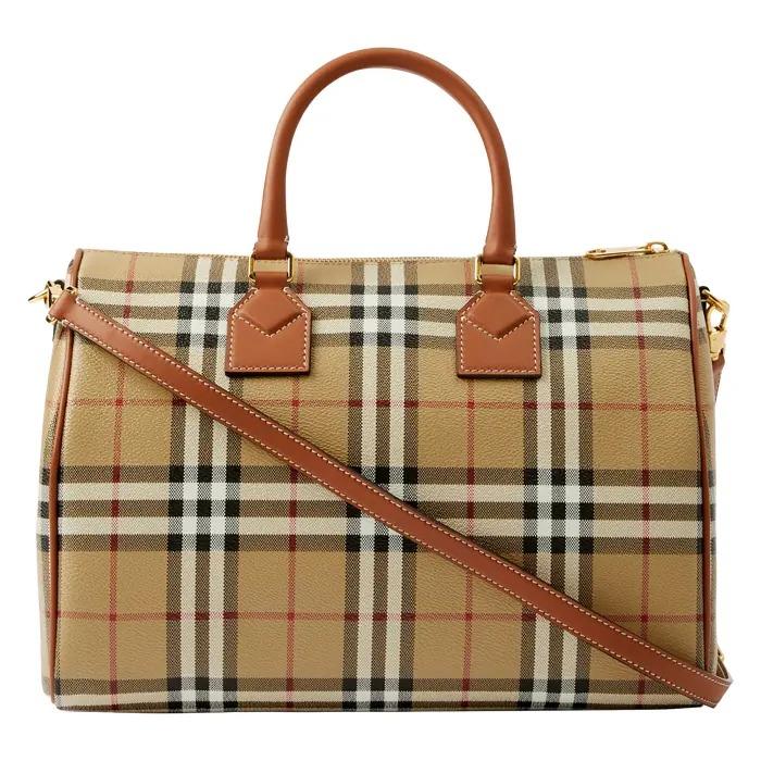 BURBERRY Women’s Medium Check Bowling Bag Beige Shoulder Bag