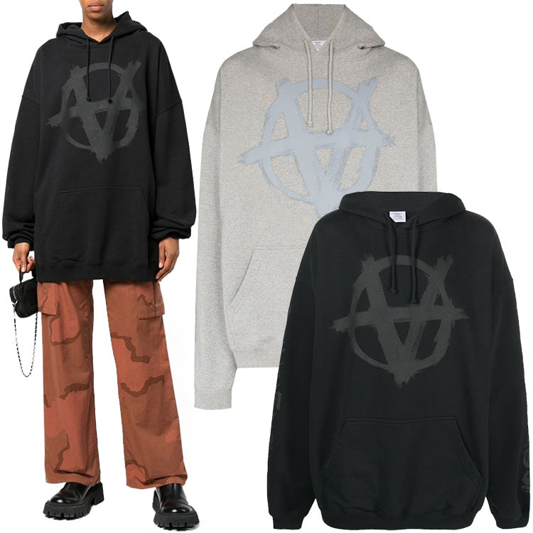 Vetements Men's Double Anarchy Black/Heather Gray Hoodie UA53HD340