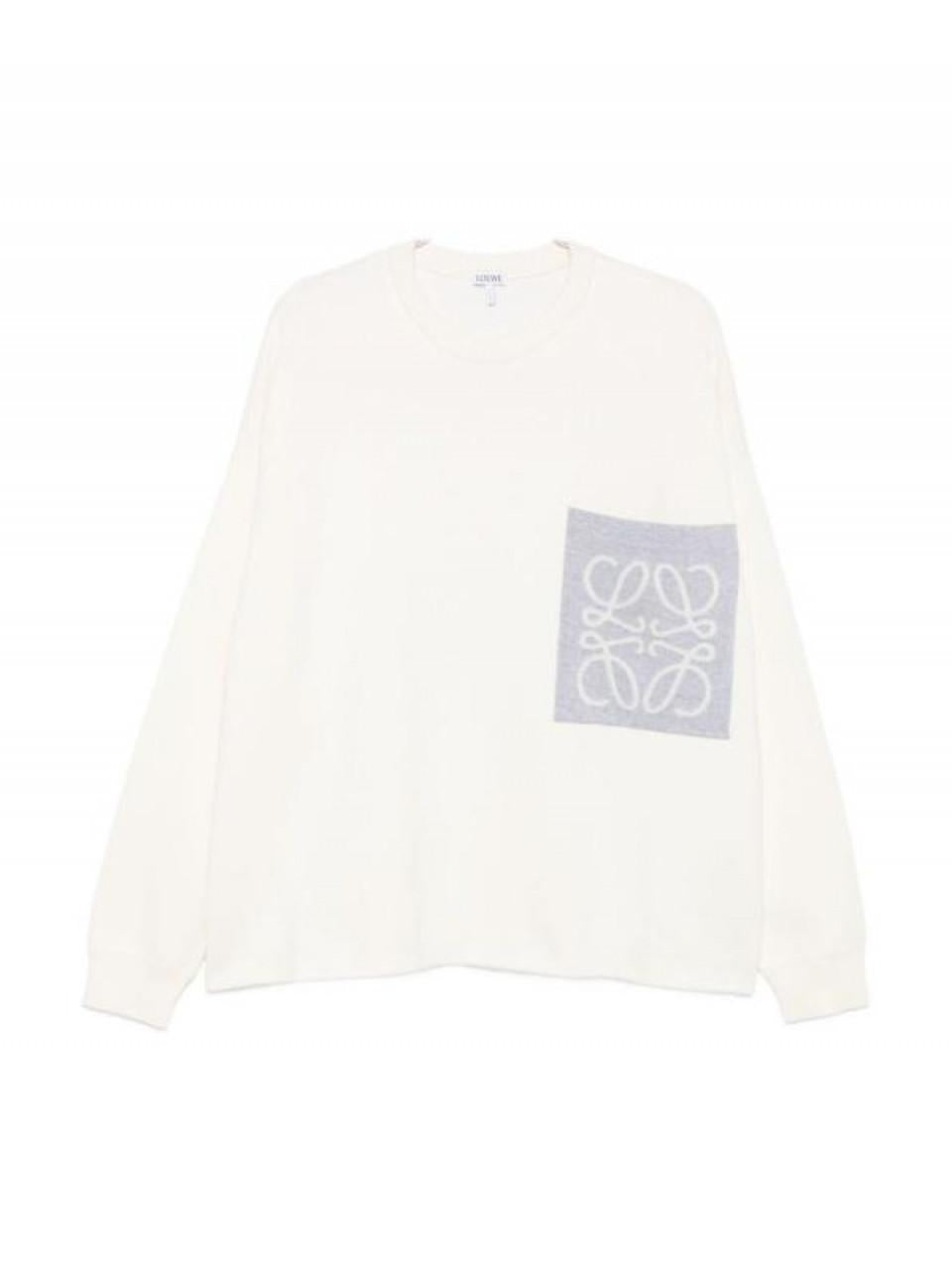 LOEWE Cotton Blend Anagram Pocket Crewneck Sweater Men’s