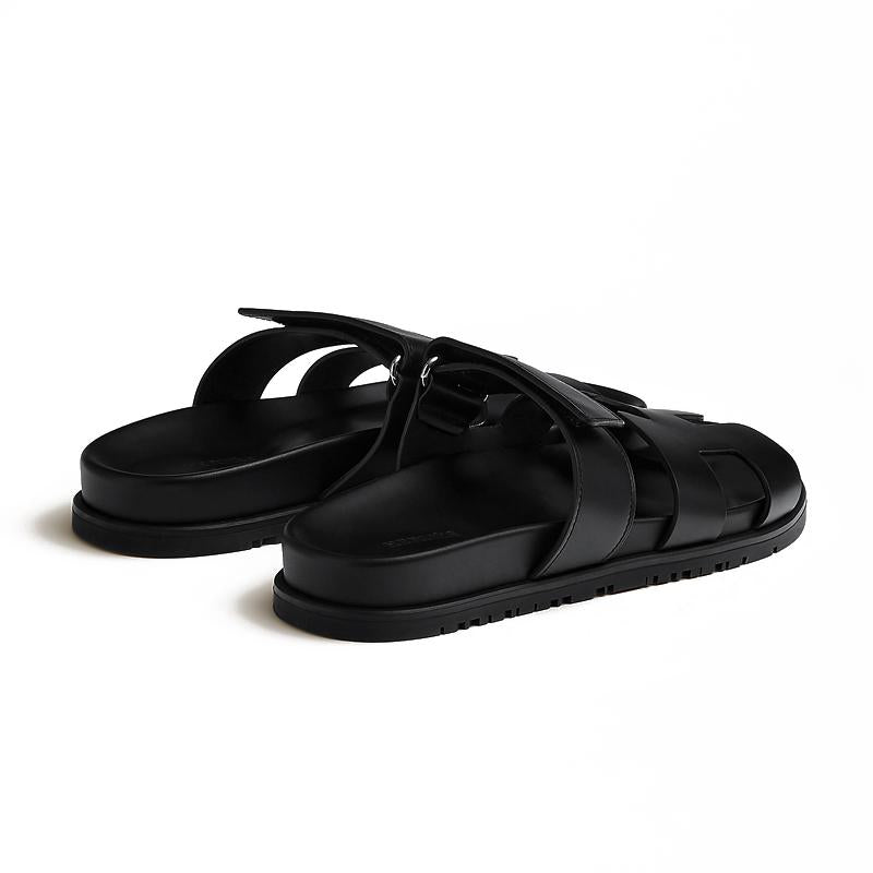 HERMES Chypre Classic Black Leather Sandals