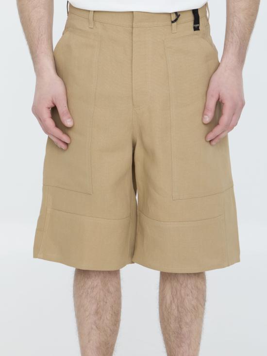 FENDI Logo Cotton Drawstring Shorts for Men FB0968AR96F1MTK BEIGE DOM