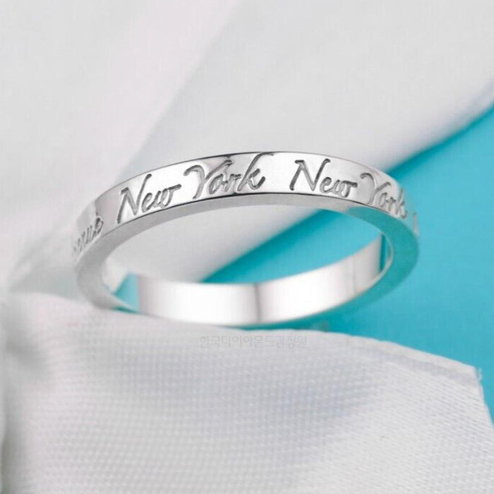 Tiffany & Co New York Logo Ring Women Sterling Silver Adjustable
