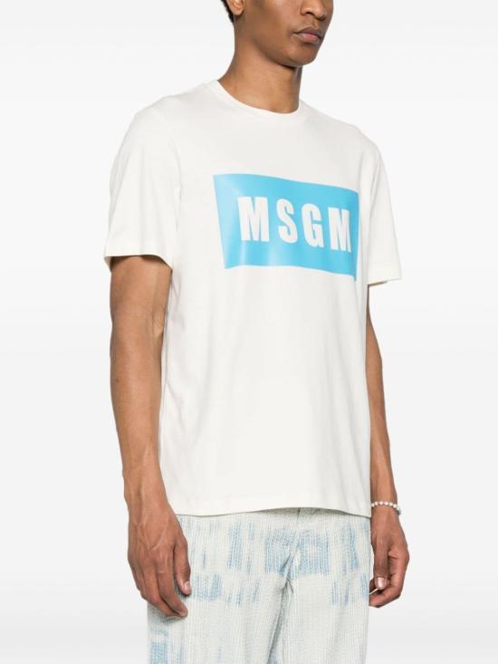 MSGM Ivory Short Sleeve T-Shirt for Men 3640 MM5202 4700202