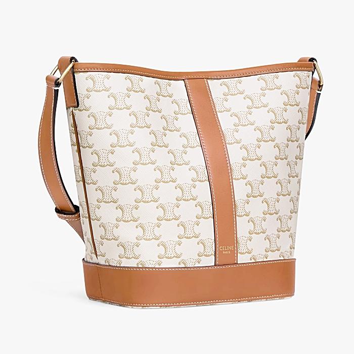 CELINE Small Bucket Bag Triomphe Canvas Calfskin Shoulder Bag White