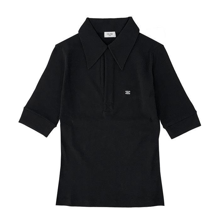 CELINE Triomphe Logo Short-Sleeve Cotton Knit Polo Shirt
