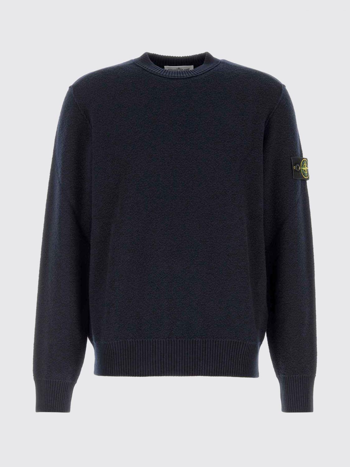 STONE ISLAND Black Wool Crewneck Knit Sweater for Men