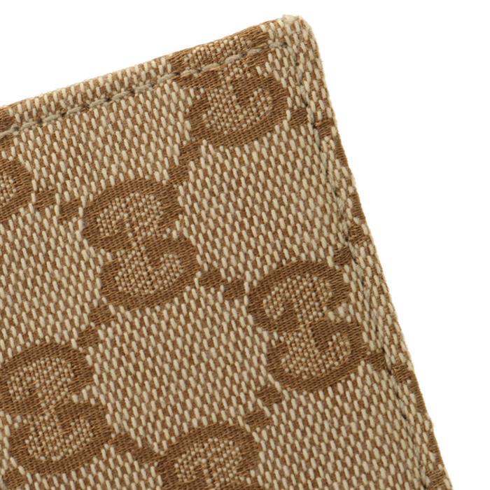 GUCCI Plaque Card Case Leather Wallet Beige Brown