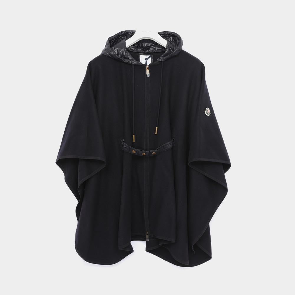 Moncler Patch Logo Belted Wool Hooded Women’s Cape Coat