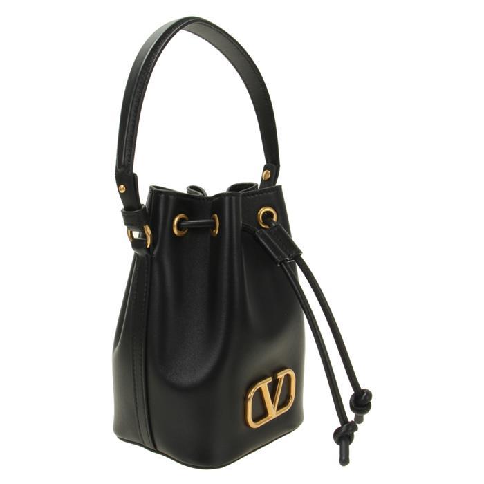 VALENTINO V Logo Mini Bucket Bag Black Leather Shoulder Bag