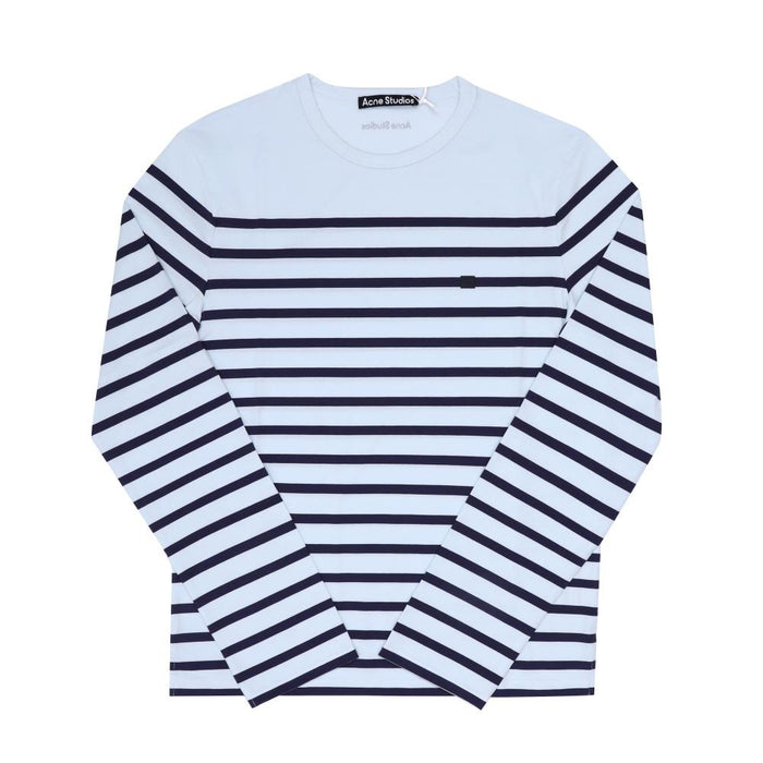 Acne Studios Stripe Long Sleeve Face Logo Patch T-Shirt CL0306 PALE BLUE