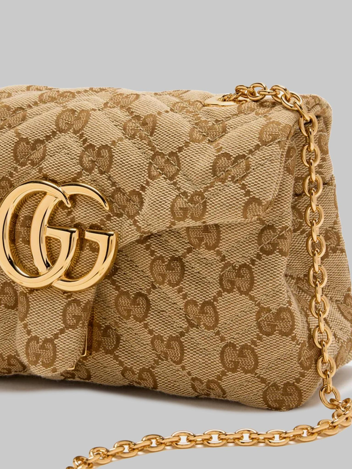 GUCCI Leather Shoulder Bag Beige Brown