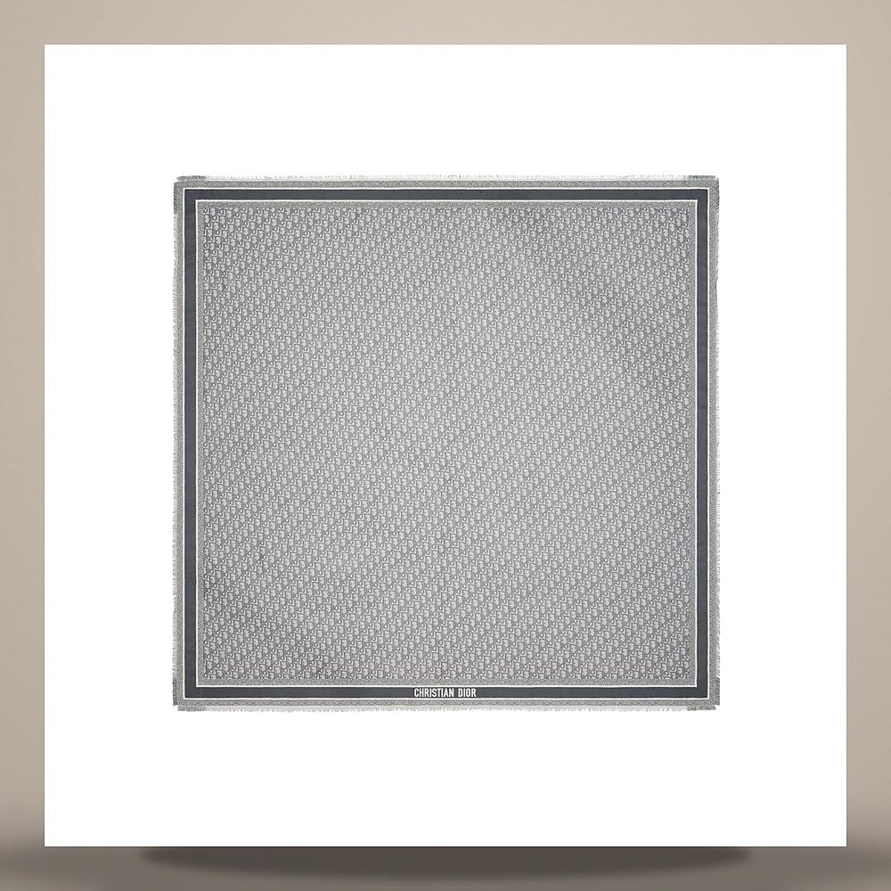 DIOR Oblique Gray Wool Silk Cotton Shawl Scarf