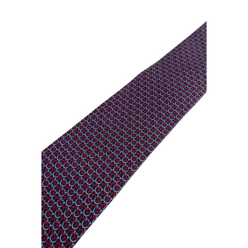 Ferragamo Gancini Print Silk Tie Navy Men's Accessory