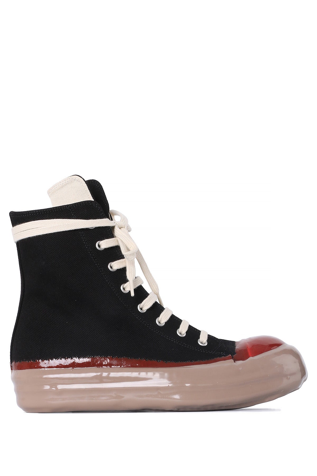 Rick Owens DRKSHDW Silicone Sole Black Red Dark Beige High-Top Sneakers