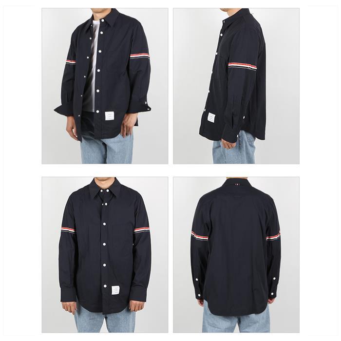 THOM BROWNE Navy Nylon Long-Sleeve Shirt with Tricolor Armband