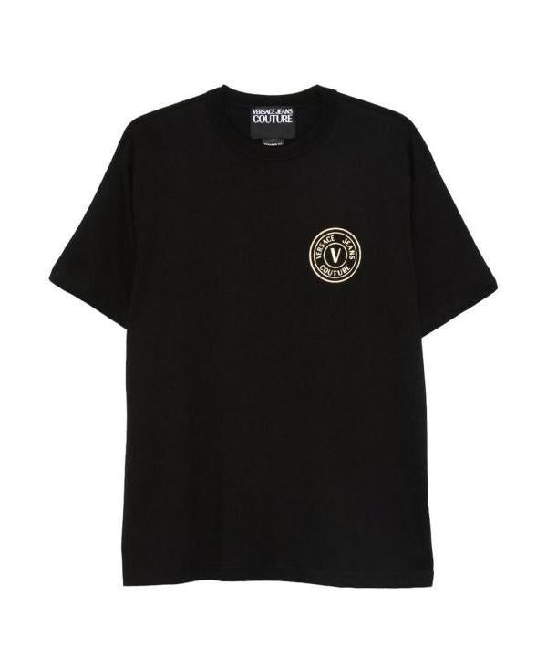 Versace V Emblem Foil Logo T-Shirt Black Cotton Men
