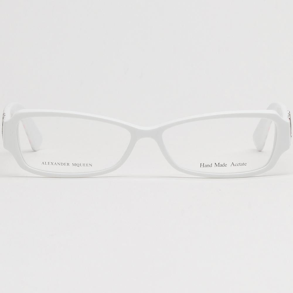 Alexander Mcqueen White Acetate Rectangle Eyeglass Frames Unisex AMQ4161 R2Y