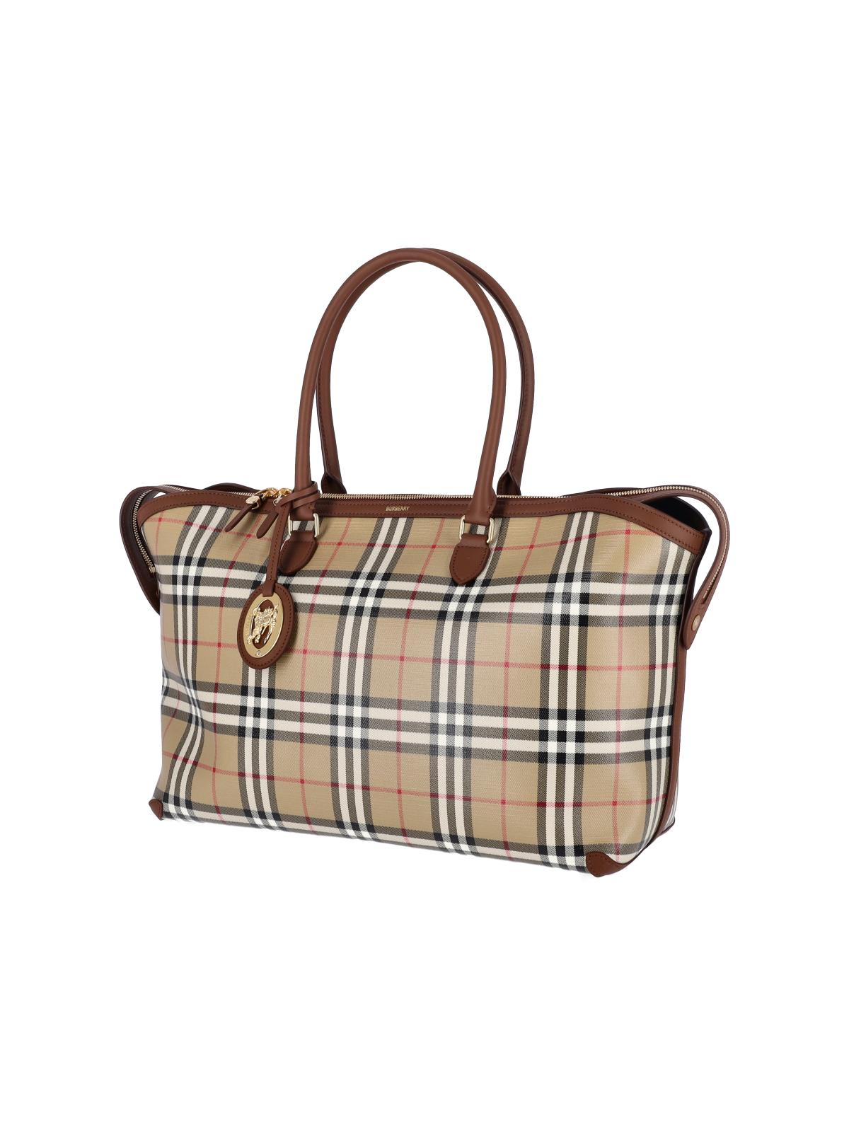 BURBERRY Beige Canvas Leather Tote Bag