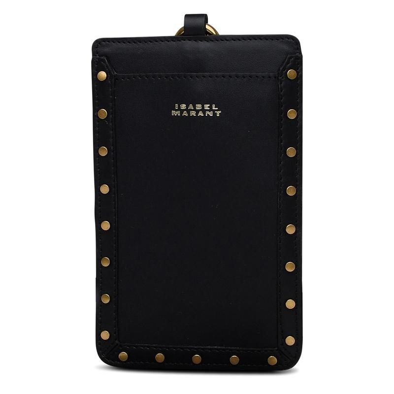 Isabel Marant Tielly Phone Holder Pouch Black Leather
