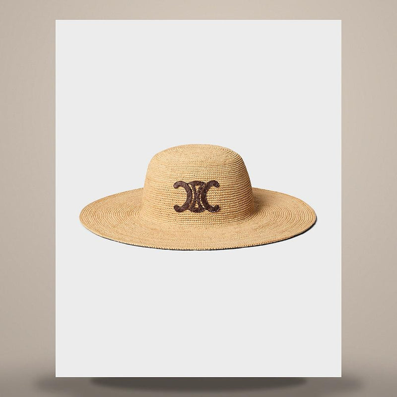 CELINE Triomphe Raffia Bucket Hat Natural Brown AA0580S96 18NM
