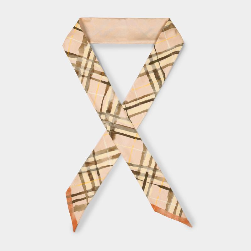 BURBERRY Skinny Reversible Check Silk Scarf