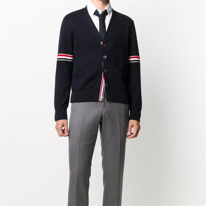 THOM BROWNE Milano Stitch V-Neck Cardigan with Armband Trim