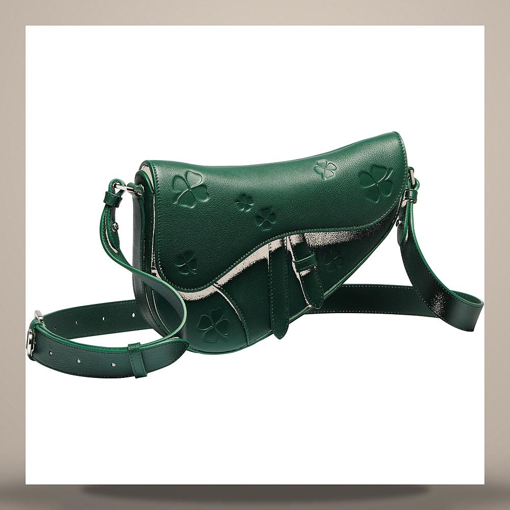 DIOR Deep Green Clover Embossed Smooth Calfskin Saddle Crossbody 1ADPO413TRDH620