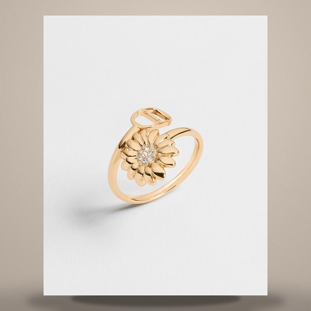 DIOR CD Multi Flower Ring Gold-Finish Metal Crystal Jewelry R2840WOMCY D319