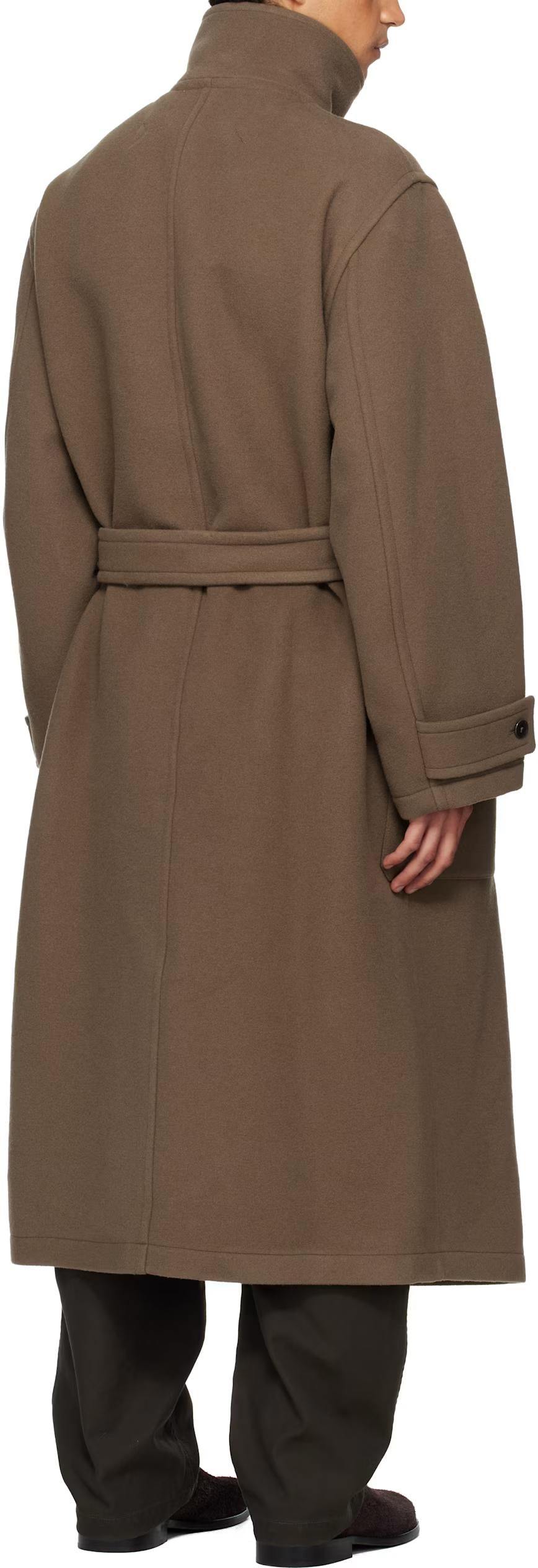 Lemaire Double-Face Wool Wrap Coat Dark Squirrel