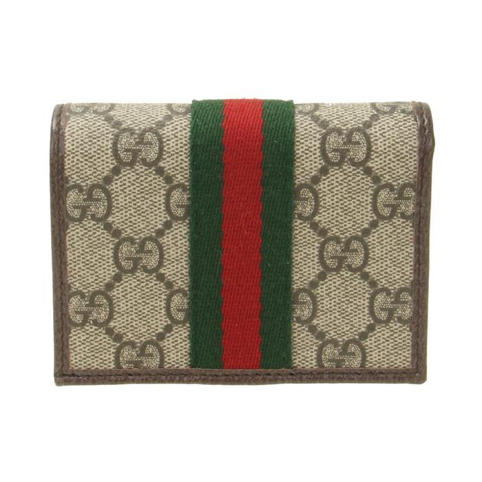 GUCCI Ophidia Small Wallet Beige Canvas GG Supreme Trim Brown Leather