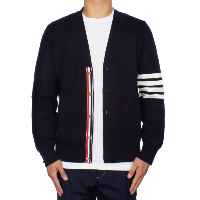 THOM BROWNE Milano Stitch Diagonal Stripe Cardigan Navy Wool