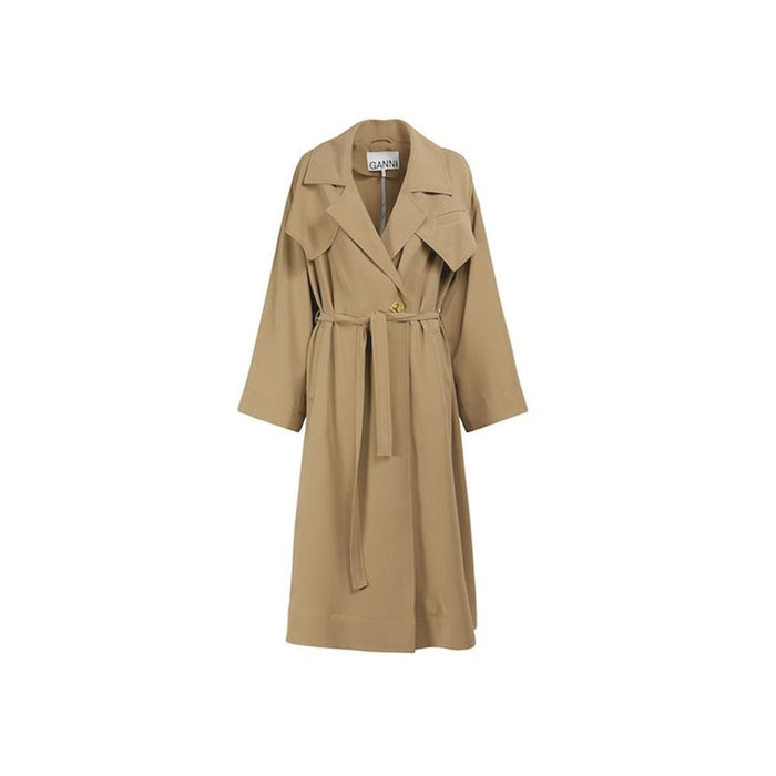 GANNI Beige Twill Belted Trench Coat