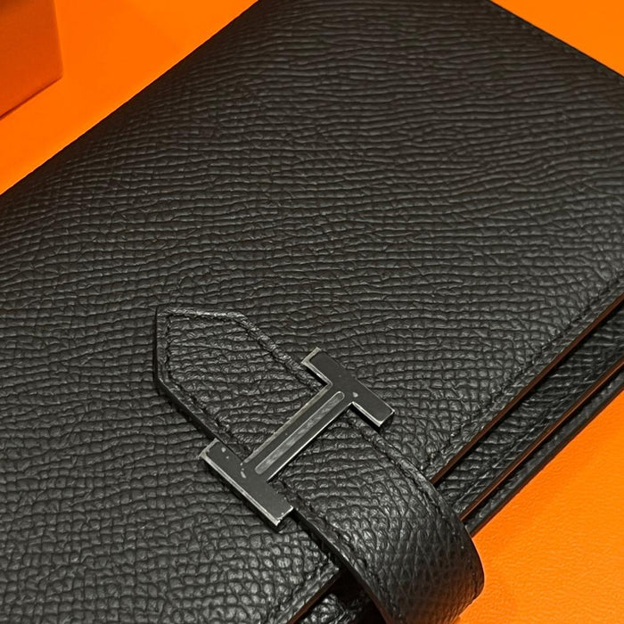 HERMES So Black Epsom Leather Bearn Long Wallet Unisex