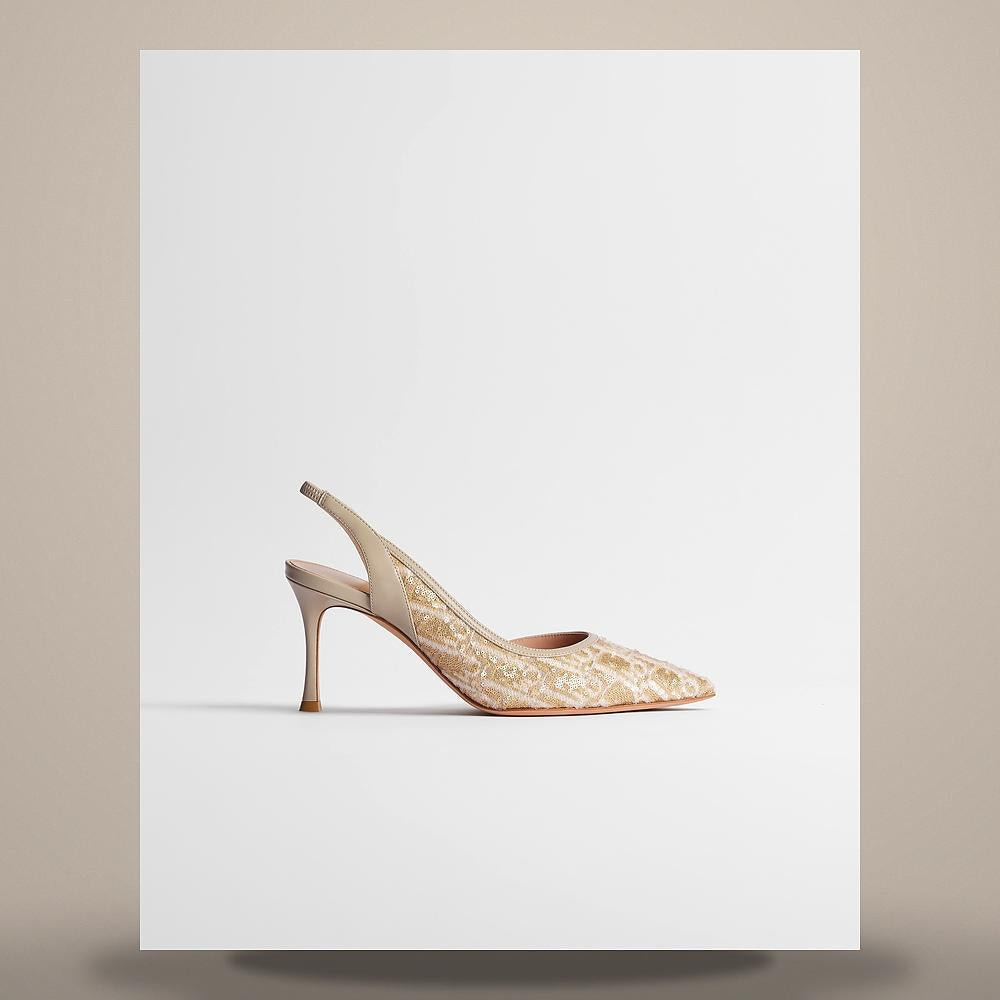DIOR Beige Sequin Embroidered Oblique Fabric Slingback Pumps KDV637OFP S15T
