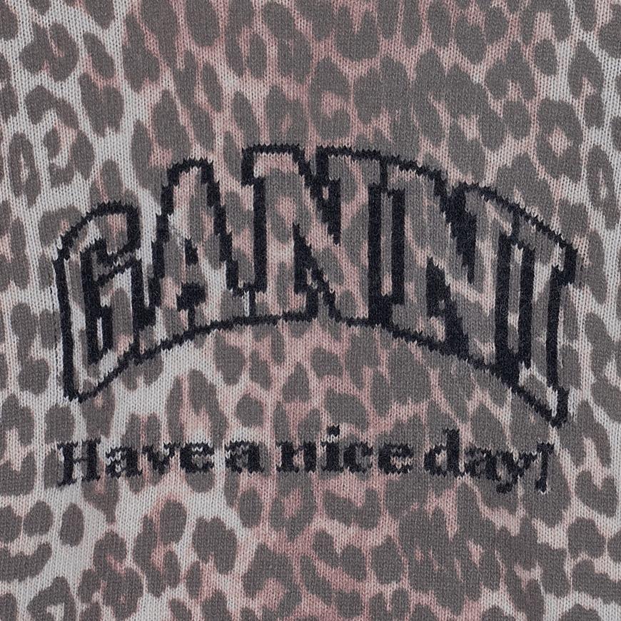 GANNI Women's Leopard Wool Mix Crewneck Knit Sweater K2500 943
