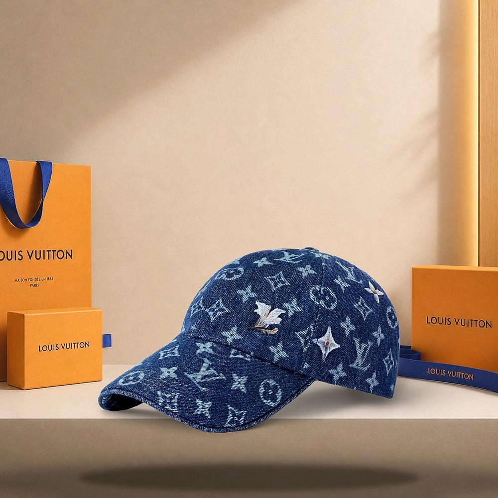 Louis Vuitton Monogram Flower Denim Cap Hat Size L 60cm M5409