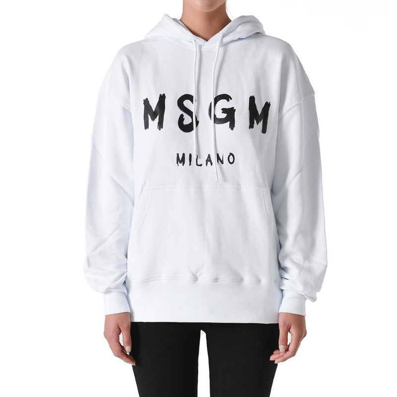 MSGM Brushed Logo Hoodie White Women’s Pullover Sweatshirt