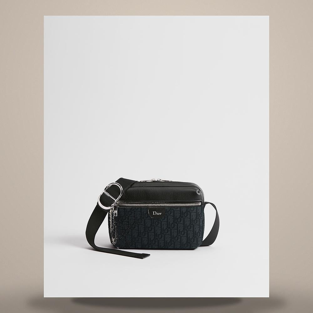 DIOR Rider Zipper Strap Bag Black Dior Oblique Jacquard Grained 1DBPO488YUS H03E