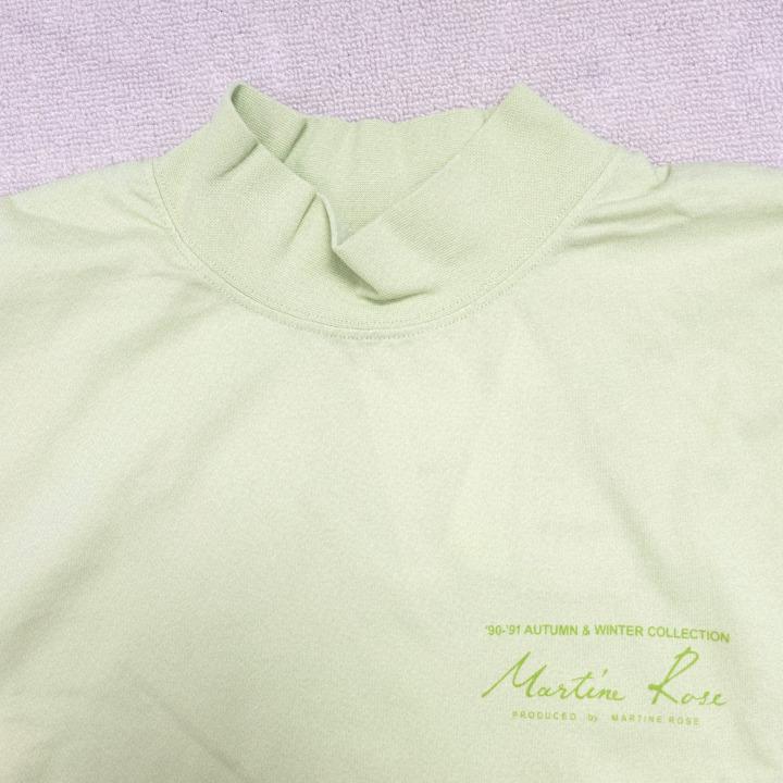 MARTINE ROSE Unisex Green Cotton Mock Neck Logo T-Shirt MR605J MR052