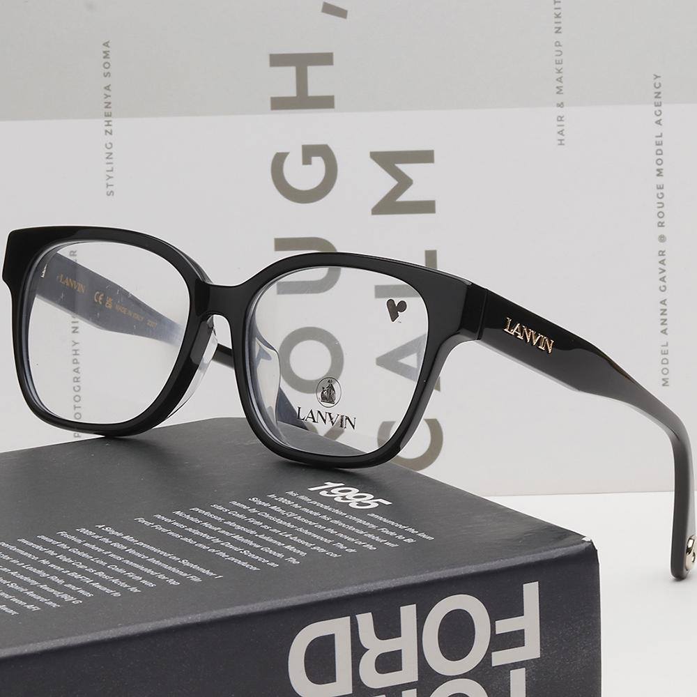 Lanvin Black Acetate Square Eyeglass Frames Asian Fit Unisex LNV2650LB 001