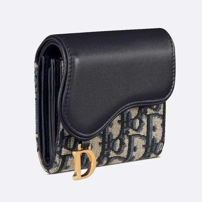 DIOR Saddle Lotus Small Wallet Blue Leather S5652CNKO M928