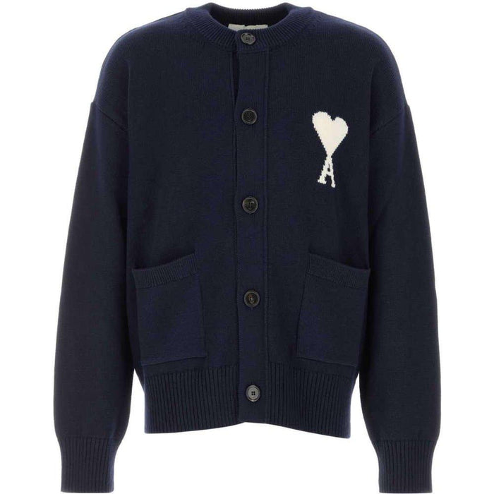 AMI Big Heart Logo Blue Cardigan Unisex Knit