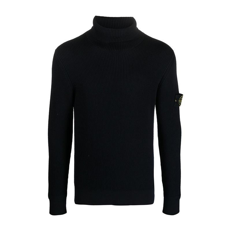 STONE ISLAND Wool Turtleneck Sweater Navy with Logo Patch