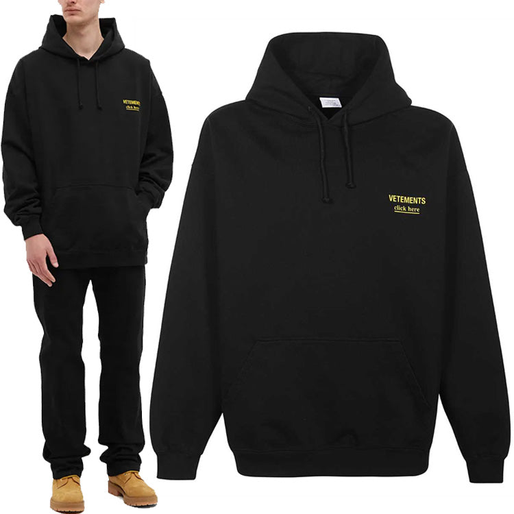 Vetements Chest Logo Drawstring Hoodie Black UA53HD120B