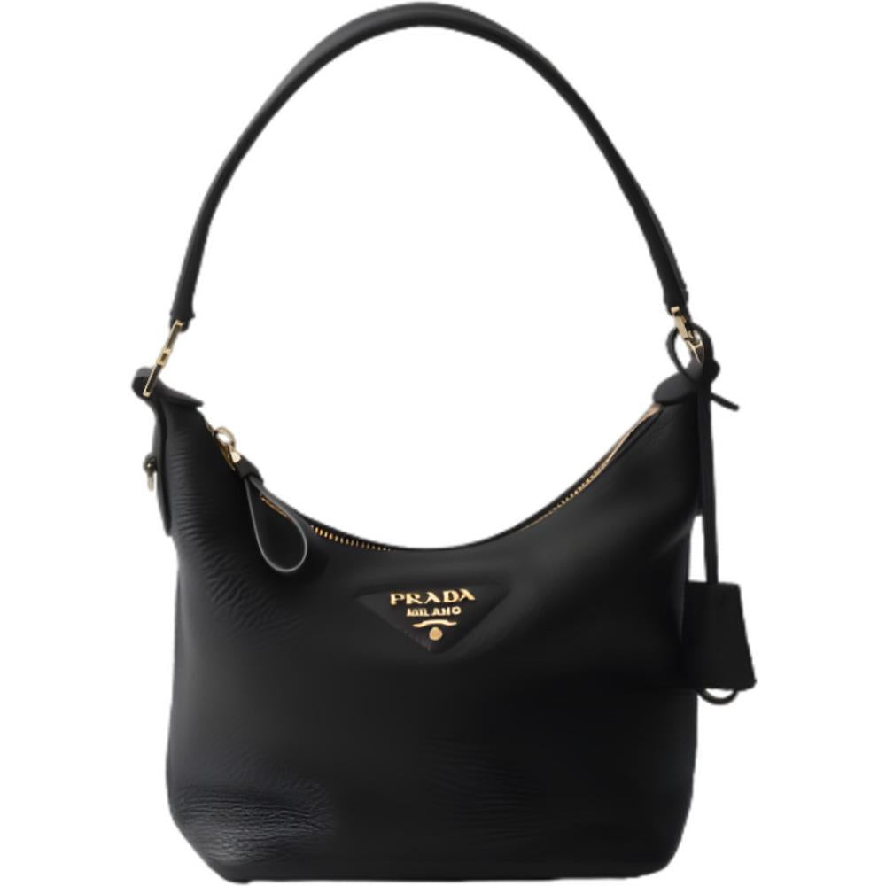 PRADA Vitello Daino Hobo Shoulder Bag Black 1BC278 2DKV F0632