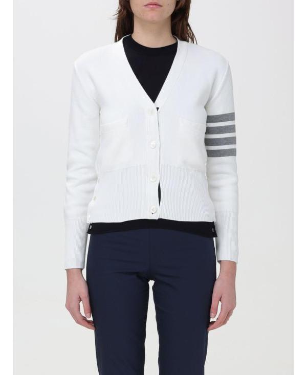 THOM BROWNE Women's Cotton 4-Bar Milano Knit Classic V-Neck Cardigan