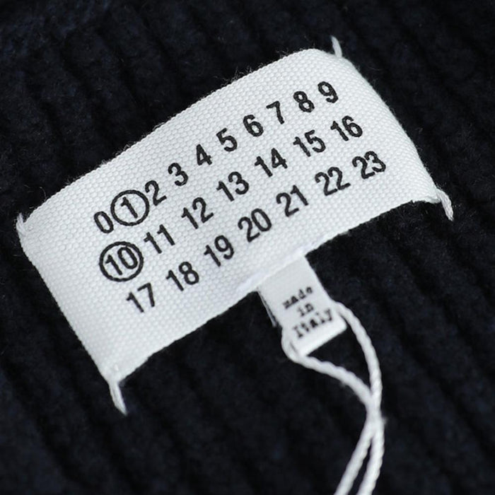 Maison Margiela Dark Navy Intarsia Wool Knit Cardigan