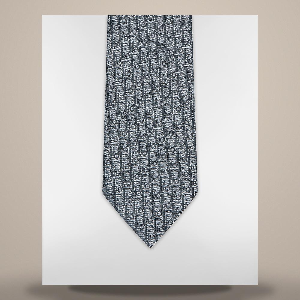 DIOR Gray Silk Oblique Pattern Tie