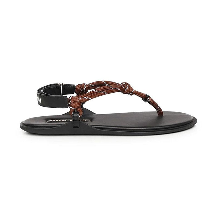 Miu Miu Leather Flip Flop Sandals Black Women